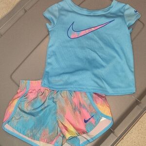 Nike Light Blue Tee and Vibrant Shorts Set